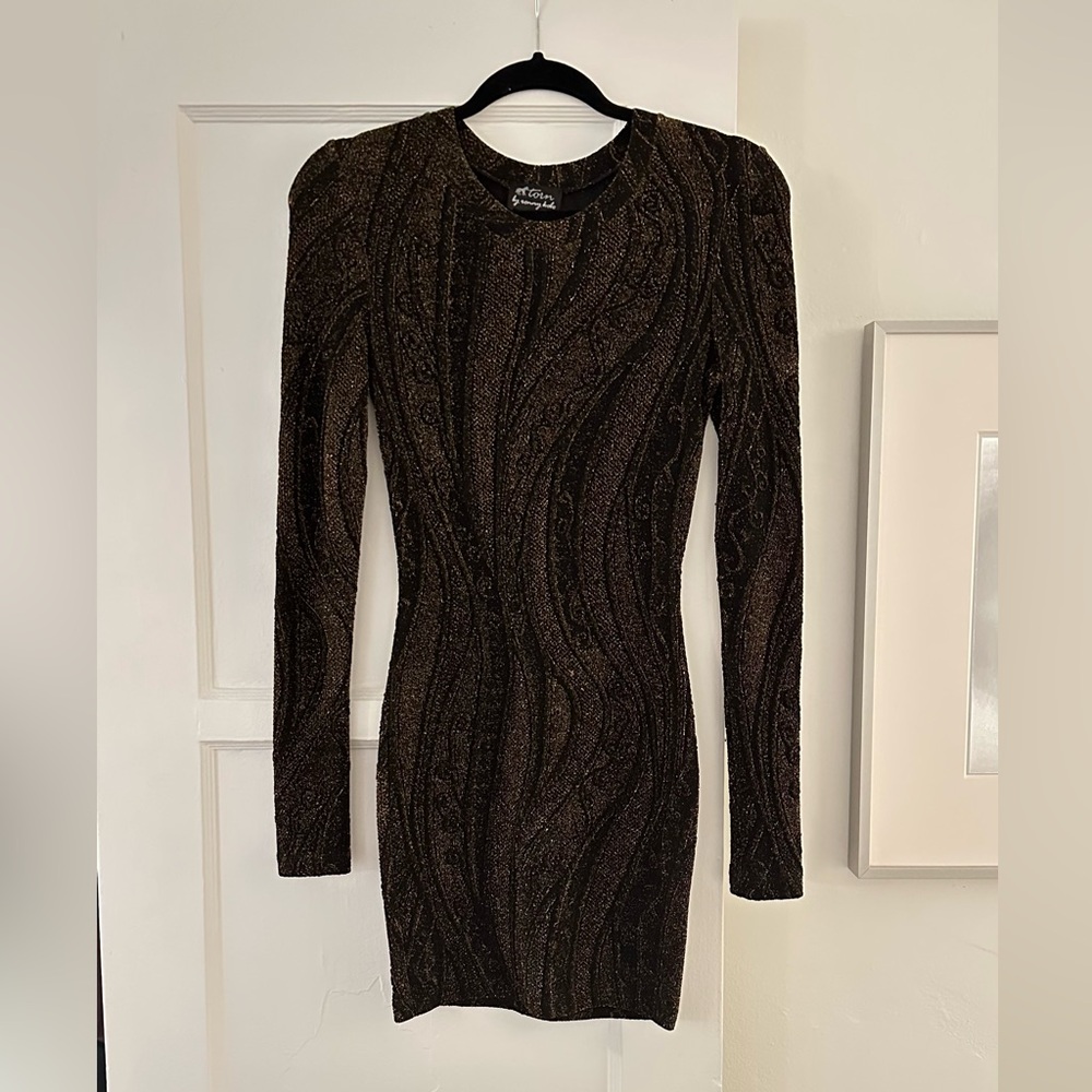 Ronny Kobo Elegant Black Dress with Gold Stitching